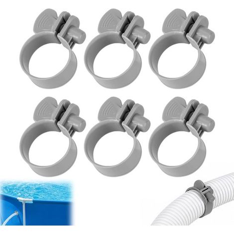 Lot de 6 colliers de serrage pour tuyau de piscine (32-38 mm), en plastique, pour la fixation étanche du tuyau. (1/5)