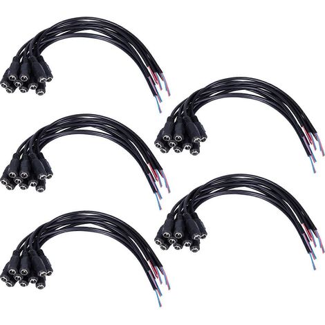 50 Stück 12V DC Netzstecker (Buchse) mit Kabel (5,5 x 2,1 mm) und 15 cm langem Anschlusskabel für LED-Streifen in Überwachungskameras (1/5)
