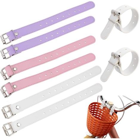 Lot de 3 paires de sangles pour panier de vélo – Blanc, rose, violet – Cuir synthétique – Réglables – Enfant (1/5)