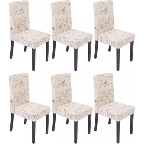 Lot de 6 chaises de salle à manger en tissu crème imprimé pieds foncés CDS04230 (1/5)