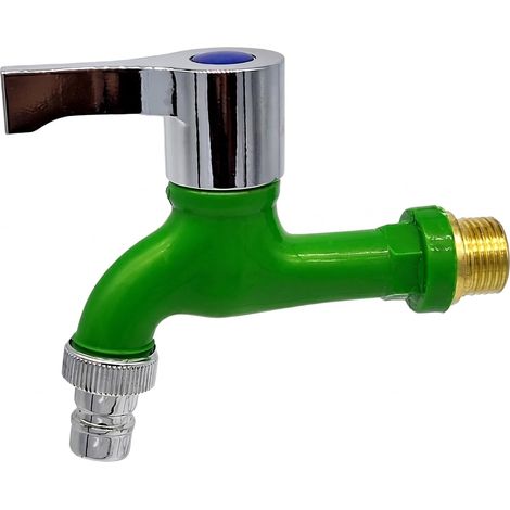 Robinet d'eau, robinet en plastique PPR vert de 1,27 cm, robinet à ouverture rapide, poignée chromée durable, robinet à trou unique pour machine à laver, balai de jardin, piscine et baignoire en
