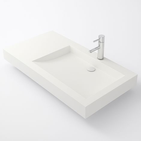 PASSOA D lavabo suspendido en Solid Surface Blanco 80 cm - Lavabo de Baño de Diseño Moderno (1/5)
