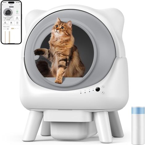 Litiere Chat Autonettoyante, 95L Litière Automatique, Anti-Odeurs, Contrôle APP, Anti-Fuites/Pincement/Odeur, Compatible avec Tous Types de Litière, pour Foyers Multi-Chats (Blanc) (1/5)