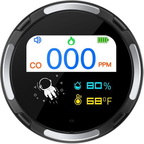Détecteur portable de monoxyde de carbone avec écran 2,1 pouces, testeur multifonction température et humidité, capteur électrochimique, IP65 étanche, compteur qualité de l’air domestique,de (1/4)