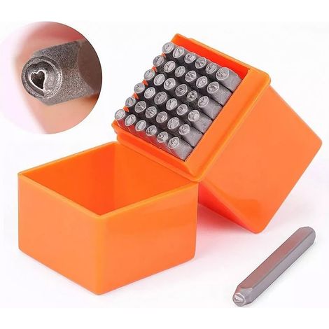 37-teiliges Stahlstempelset: 26 Buchstaben, 9 Zahlen, 1 Symbol, 1 Herzform. Tragbarer Metallstempel für Leder. (1/5)