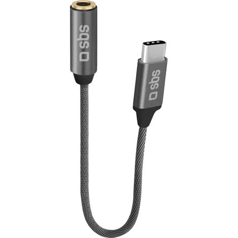SBS Adattatore Con Connettori In Metallo Jack Femmina Universale Da 3,5Mm E Type-C Maschio, Cavo In Tessuto, Lunghezza 15 Cm (1/3)