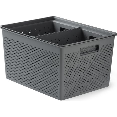TATAY Cestini Portaoggetti Bohol Set da 4 Scatole Organizzatrici Ventilazione Ottimale Sistema Modulare Impilabile Manici Integrati Plastica Riciclata Senza BPA 30x39x21,5 cm, Grigio (1/3)