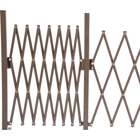 Clôture autoportante extensible en acier aluminium, largeur réglable 52-405 cm, teinte brun foncé, idéale pour jardin extérieur.