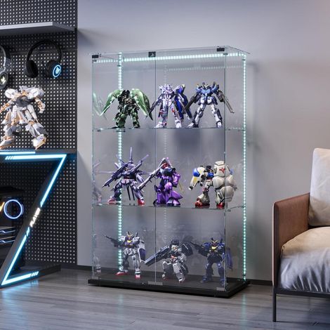 Standvitrine mit LED-Beleuchtung, 3 Etagen, 2 Türen und Schloss (1/5)