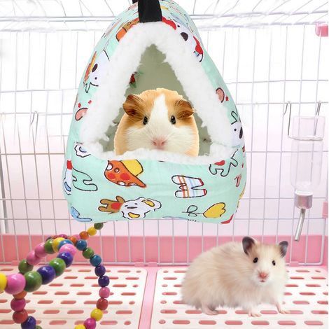 Hamac suspendu vert chaud pour hamster, idéal pour l'hiver, écureuil, planeur de sucre, lapin et cochon d'Inde. Nid douillet suspendu. (1/5)