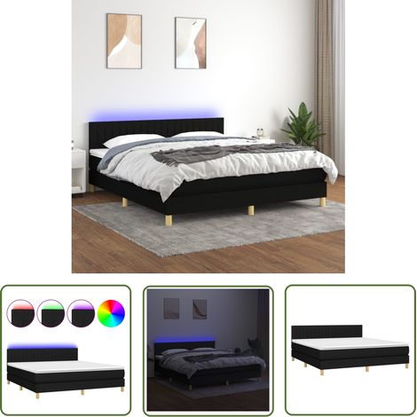 The Living Store Sommier à lattes de lit avec matelas LED Noir 180x200 cm Tissu - Sommier Tapissier - Lit Avec Led - Matelas À Ressorts Ensachés - Têted Lit Ajustable - Éclairage LED (1/5)
