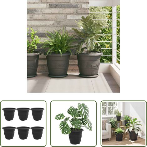 Pot en plastique -  Pot à fleurs rond 6 pcs Noir Ø 26 x 21,5 cm Plastique (1/5)
