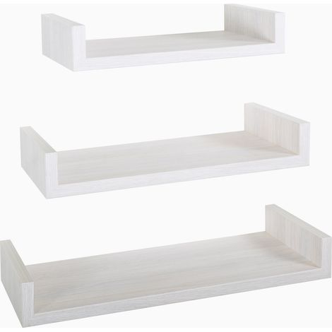 Set 3 Mensole da Parete 60-50-40x23,7x8 cm in Fibra di Legno Calamita Maxi Rovere Sbiancato (1/5)