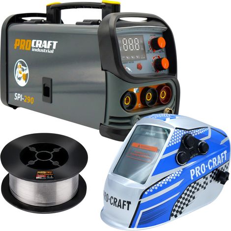 Procraft SPI-290 Kombi Inverter Schweißgerät 3,8 kW Co Flux MMA TIG Lift + Fülldraht + Schweißhelm