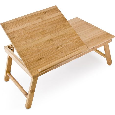 Table pour Ordinateur HxlxP : 24 x 55 x 33 cm Portable Table de Lit Pliante pliable avec un petit tiroir en bois de bambou tablette inclinable réglable support genoux laptop, nature (1/5)