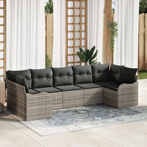 Garden Sofa Set with Cushion 7 pcs Light grey Poly rattan vidaXL (1/5)