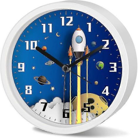 Réveil astronaute mignon / Réveil enfant de 13 cm / Fonctionne à piles / Silencieux / Décoration ronde, convient aux chambres de garçons et de filles