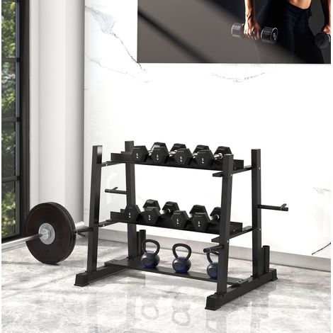 Soporte de almacenamiento para pesas de 3 niveles de acero negro, 131 x 75 x 80 cm, 200 kg OKMYHOME (1/5)