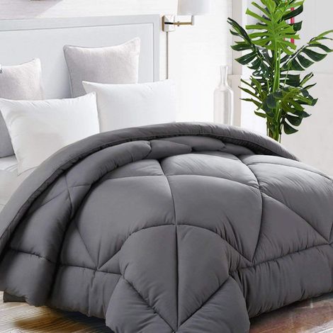 Couette Double avec languettes d'angle pour Housse de Couette série 1200, Alternative au Duvet d'oie des neiges, réversible, hypoallergénique, Gris foncé, 162,6 x 223,5 cm (1/5)