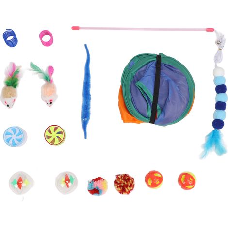 Ensemble de 15 jouets pour chat interactifs non toxiques : tente, balle, souris, ressorts, assortiment de jouets amusants pour chatons. (1/5)