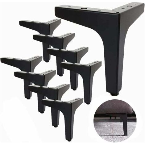 Set di 8 gambe per divano in metallo, 15 cm, gambe per tavolino da caffè in metallo, capacità di carico fino a 600 kg, gambe per mobili nere, gambe in ferro battuto per tavolo/divano, gambe per suppor