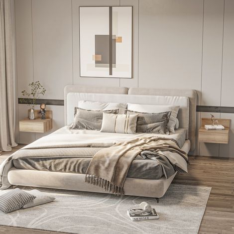 Tables Chevet Flottantes Ensemble Tiroir Chambre Mobilier Intérieur Naturel 43x36,5x30,5cm