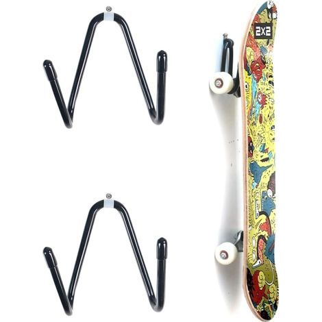 Support mural pour skateboard (lot de 2), crochets et vis inclus, support pour guitare (1/4)