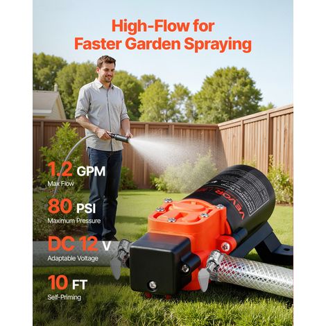 Pompe à Eau à Membrane Auto-amorçante 12 V CC 4,5 L/min Pression 5,5 bar 2 Chambres, avec Colliers Serrage, Pompe à Eau pour Campin… (1/5)