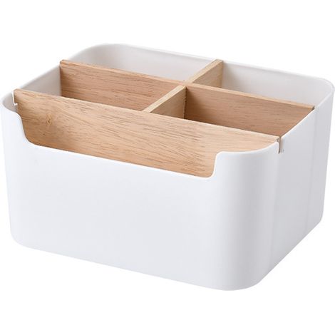 Boîte de rangement de finition de bureau, une boîte de rangement de bureau avec 5 compartiments multifonctionnels en bois et en plastique pour 1 pièce (blanc) pour les petites pièces dans le salon