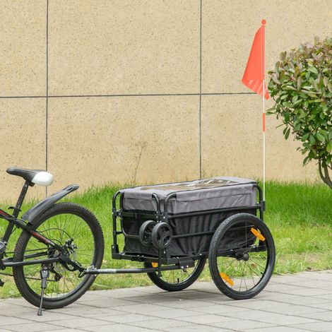 Remolque de bicicleta, carro de mano, 130x64x103 cm, con ruedas hinchables, acero, negro (1/5)