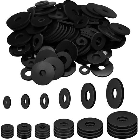 120 Pièces Rondelles en Caoutchouc Plates Noires, Kit d'Entretoises Robustes Résistant à L'abrasion pour Boulons et Tuyaux (1/5)
