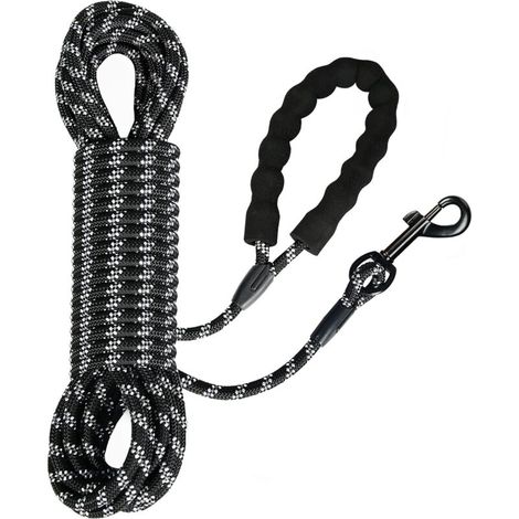 Laisse de Traction pour Chiens, Laisse de Dressage pour Grands et Petits Chiens, Laisse pour Chiens avec dragonne Stable, Crochet à Mousqueton 360°, réflecteurs (Noir-0.8cm, 10M)