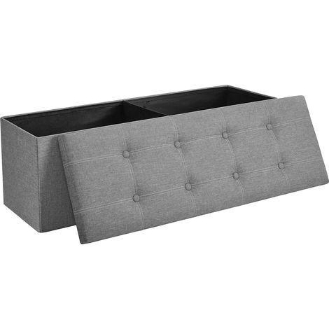 Banc de Rangement Pliable, Pouf, Coffre, Bout de Lit, Banquette, 110 x 38 x 38 cm, Tissu Façon Lin, Charge 300 kg, pour Entrée, Chambre, Salon, Gris Clair LSF077G05