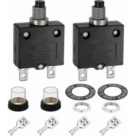 disjoncteurs thermiques 25 A, 125/250 V CA, 32/50 V CC, réarmement manuel par bouton-poussoir, protection contre les surcharges (1/5)