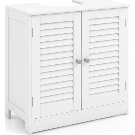 COSTWAY Mobile Sottolavabo per Bagno, Armadietto a Terra con 2 Ante a Persiana, Ripiano e Taglio a U 24 x 20cm, Organizer Moderno e Salvaspazio per Prodotti da Toeletta e Asciugamani, Bianco (1/5)