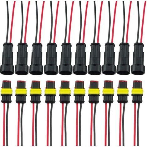 Wasserdichter Stecker, elektrischer Stecker (männlich und weiblich), wasserdichter elektrischer Steckverbinder AWG (2-polig mit Kabel × 10 Sets) (1/5)
