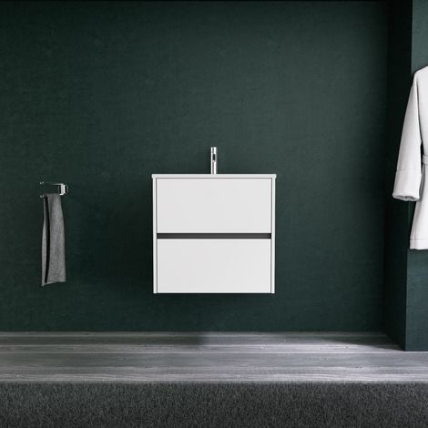 Inda - Badezimmerschrank 2 Schubladen L.60 mit mattem Waschbecken / Mattweiß - diamante