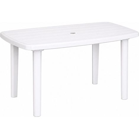 Tavolo ovale in plastica per 6 persone con foro per ombrellone - Misura 137x85x72 cm - Tavolo da giardino Bianco con 4 gambe removibili (1/5)