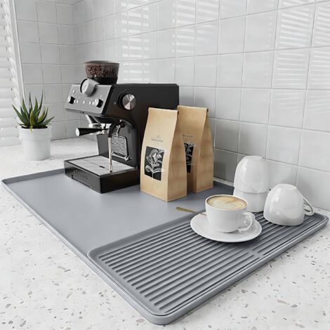 royaluxe-Tapis à café et égouttoir 2 en 1 pour machine à café et bar à café, tapis de comptoir en silicone, tapis pour machine à expresso, tapis anti-éclaboussures sous la cafetière, 60 x 40 cm - Gris (1/5)
