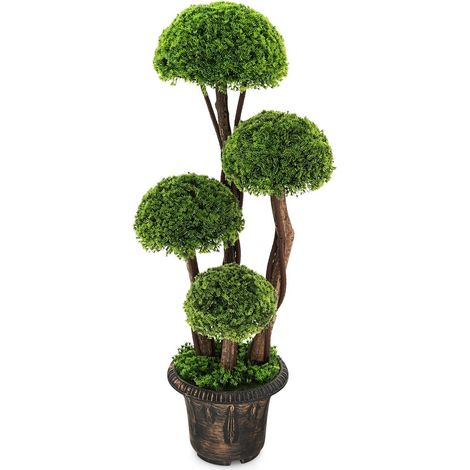 Artificial Boxwood Topiary Tree Decor Fake Topiary Ball Plant w/ Rattan Trunk (1/5)