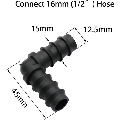 Raccord coudé de 16 mm (2 pièces) pour tuyau d'arrosage en PE de 16 mm, compatible avec les systèmes d'irrigation goutte à goutte et les systèmes d'arrosage automatiques. (1/5)