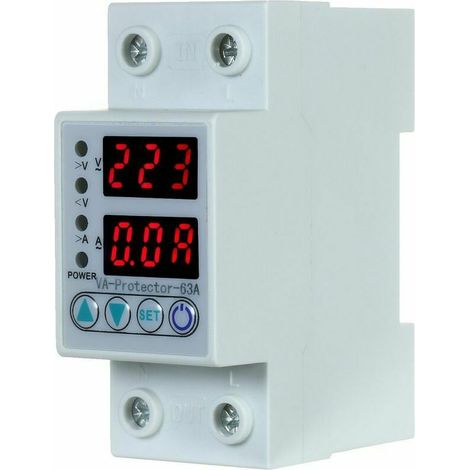 Overvoltage and undervoltage protection relay, DIN rail 63A to 220V, with dual display for domestic use. (1/4)