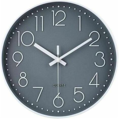 Moderne, geräuschlose Wanduhr, kein Ticken, geräuschlose Wanduhr für Schlafzimmer, Küche, Wohnzimmer – Grau – 30 cm (1/5)