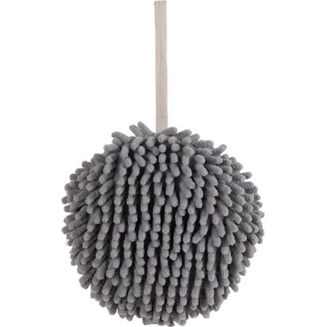 Essuie-mains Cuisine Salle de bains Essuie-mains Boule avec anneau de suspension Serviette en microfibre absorbante douce à séchage rapide Gris