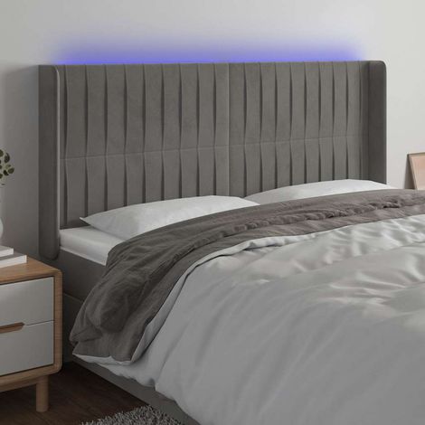 Tête de lit à LED gris clair en velours, hauteur réglable, 163 x 16 x 118/128 cm, 21.35kg - PANGIVO (1/5)