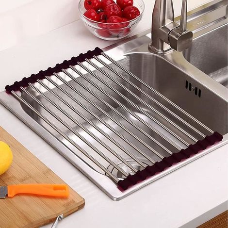 1 pièce Égouttoir à vaisselle inox, pliable 47 x 35 cm, pour évier cuisine, fruits et légumes, rangement compact (1/4)