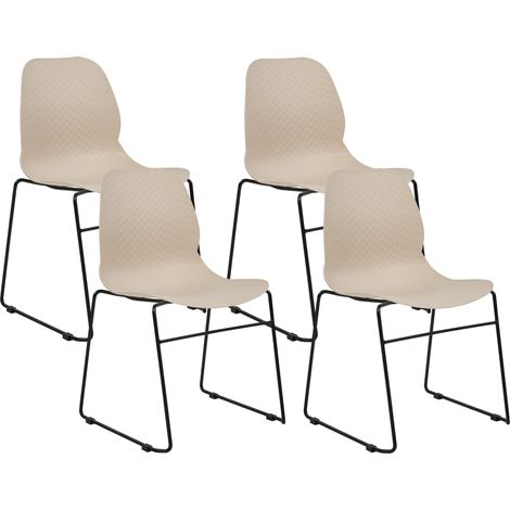Conjunto de 4 sillas de conferencia de plástico patas de acero negras apilables sin reposabrazos escandinavo moderno comedor beige Panora