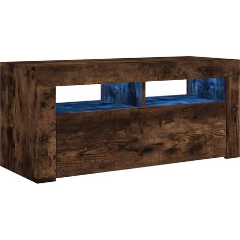 Mobile TV multimediale scaffale per televisione televisore buffet sala da pranzo soggiorno camera da letto con luci LED rovere affumicato 90 x 35 x 40 cm marrone 020026748