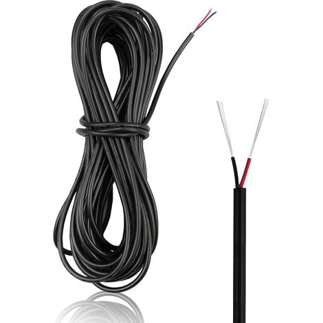 22 AWG Cable Electrique 10M 2 fil electrique souple 300V flexible PVC Cuivre de Câble Noir Diamètre 3,5 mm (1/5)