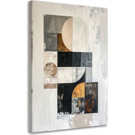 Quadro su tela, Astrazione geometrica in bianco grigio nero e accenti dorati, 20x30 (1/5)